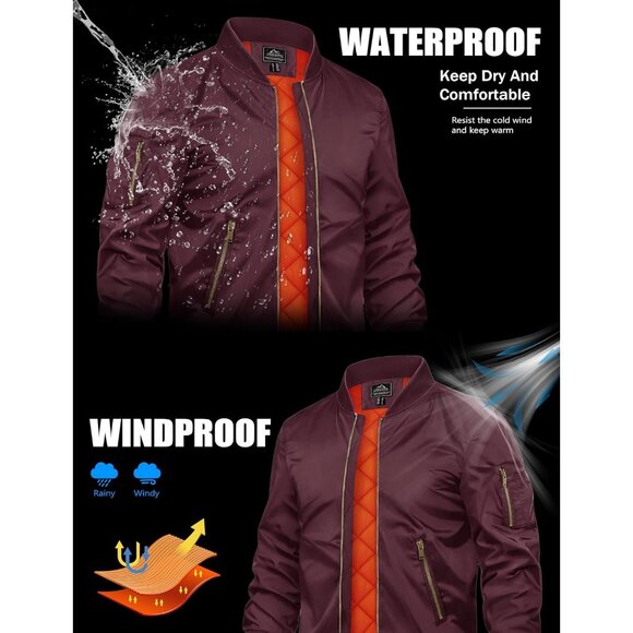 Tacvasen Mens Red Bomber Winter Warm Padded Work Coat Casual Windproof Jackets - Picture 2 of 6